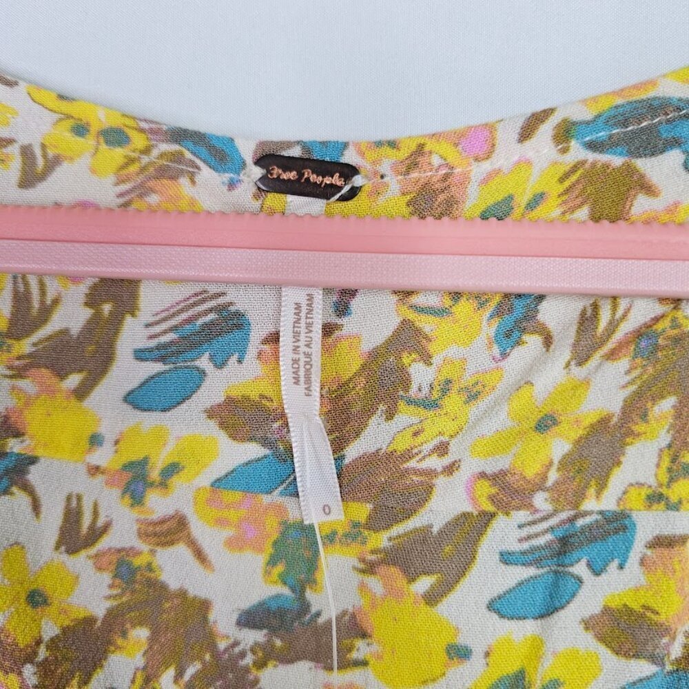 NWT FREE PEOPLE Forget Me Not Mini Dress size 0 XS LILY YELLOW BLUE PINK FLORAL - Picture 4 of 11
